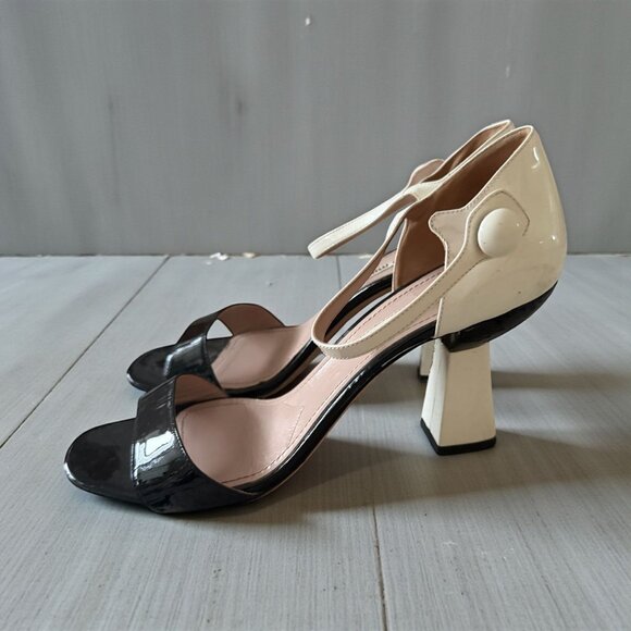 MIU MIU Mod Colorblock Black Ivor Patent Leather Sandals Heels Size 39 / US 9 - Picture 2 of 14